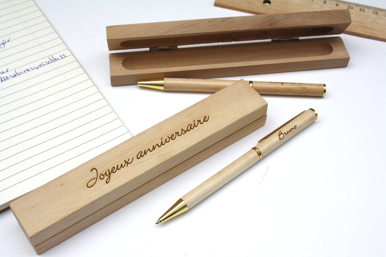 Stylo Personnalis En Bois Dans Coffret Avec Double Gravure Cadeau