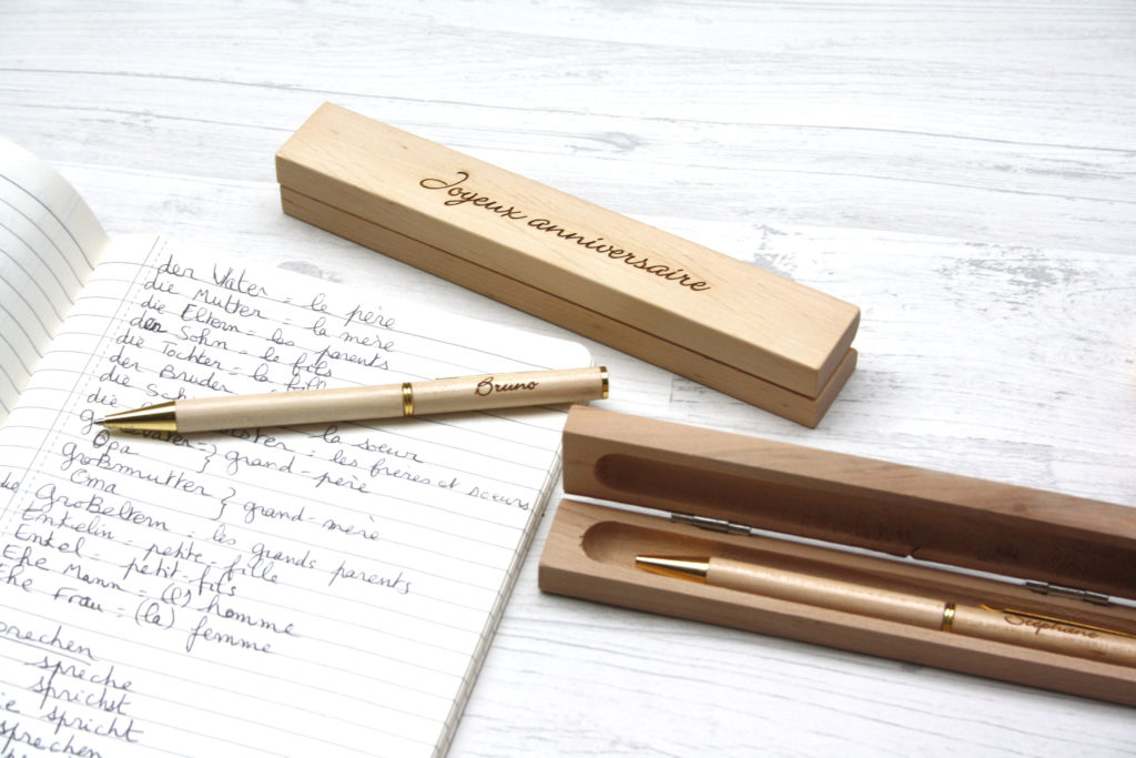 Stylo Personnalis En Bois Dans Coffret Avec Double Gravure Cadeau