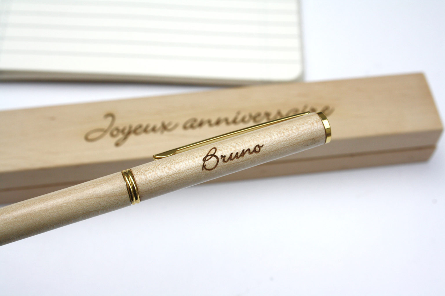 Stylo Personnalis En Bois Dans Coffret Avec Double Gravure Cadeau